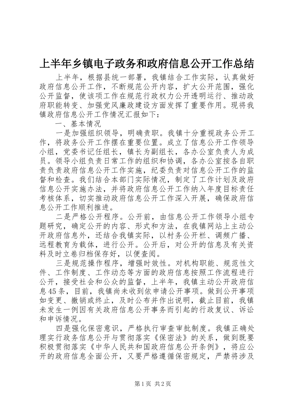 2024年上半年乡镇电子政务和政府信息公开工作总结_第1页
