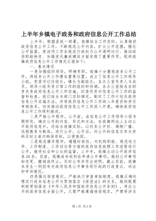 2024年上半年乡镇电子政务和政府信息公开工作总结