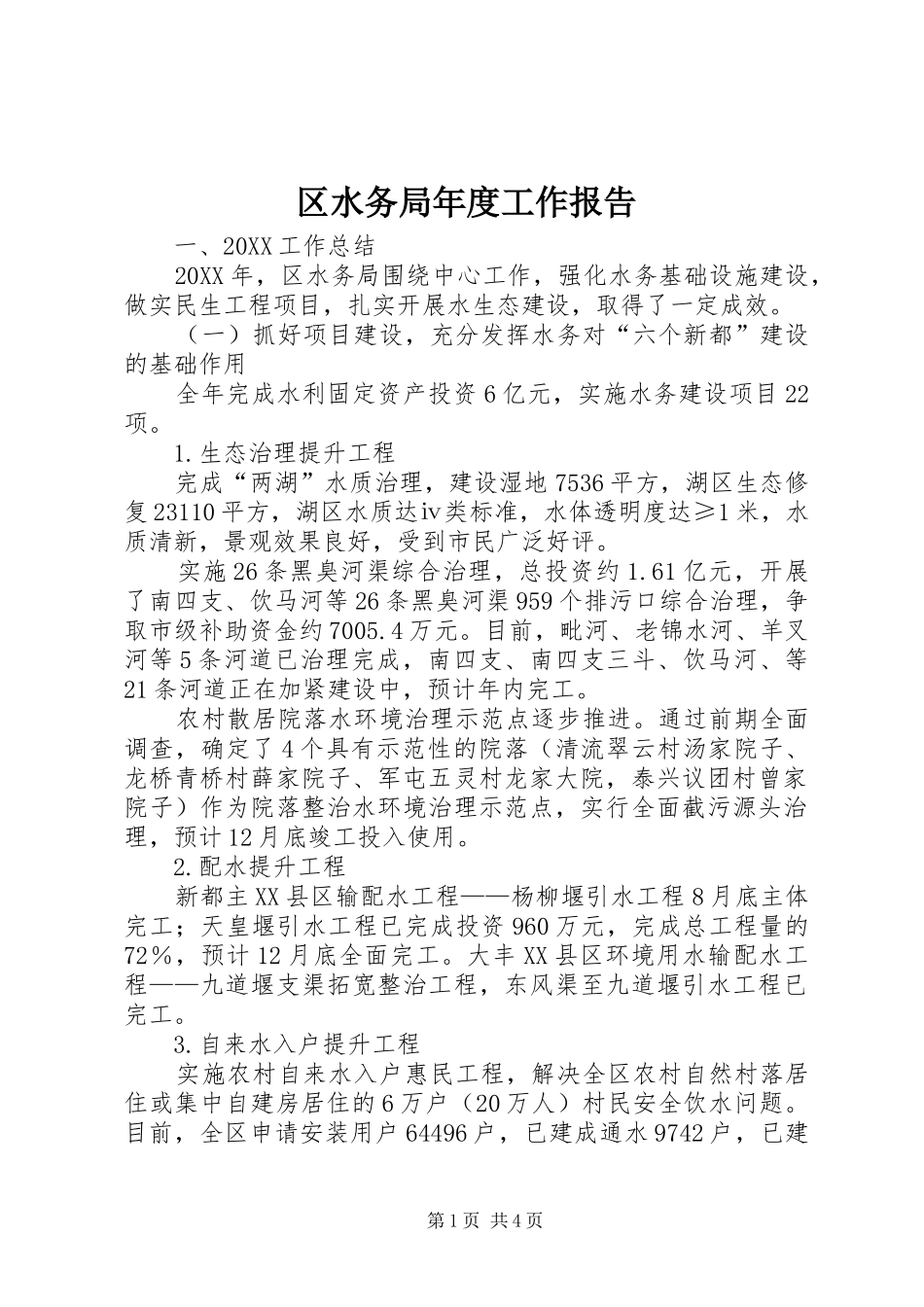 2024年区水务局年度工作报告_第1页