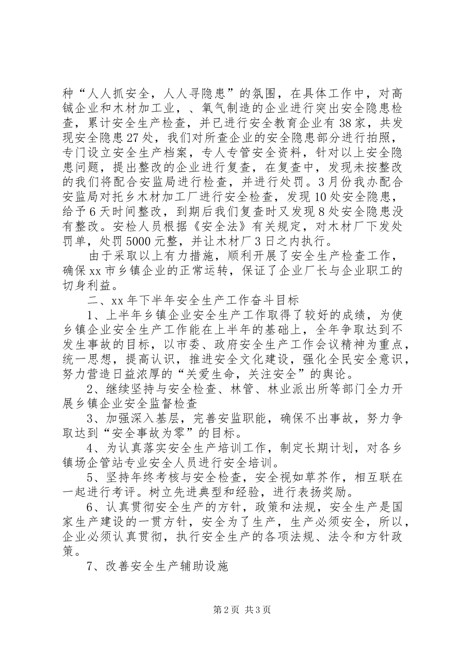 2024年上半年乡镇企业安全生产的工作总结范文_第2页