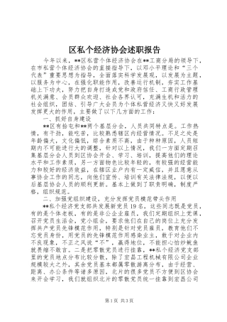 2024年区私个经济协会述职报告