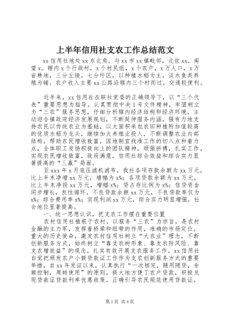 2024年上半年信用社支农工作总结范文