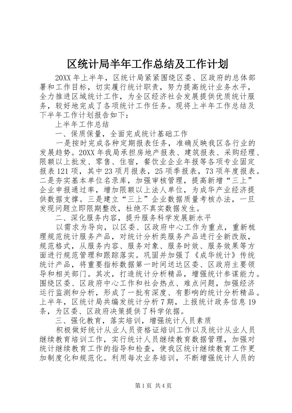 2024年区统计局半年工作总结及工作计划_第1页