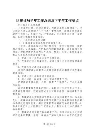 2024年区统计局半年工作总结及下半年工作要点