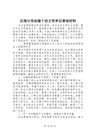 2024年区统计局创建十佳文明单位事迹材料