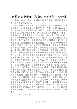 2024年区统计局上半年工作总结及下半年工作计划
