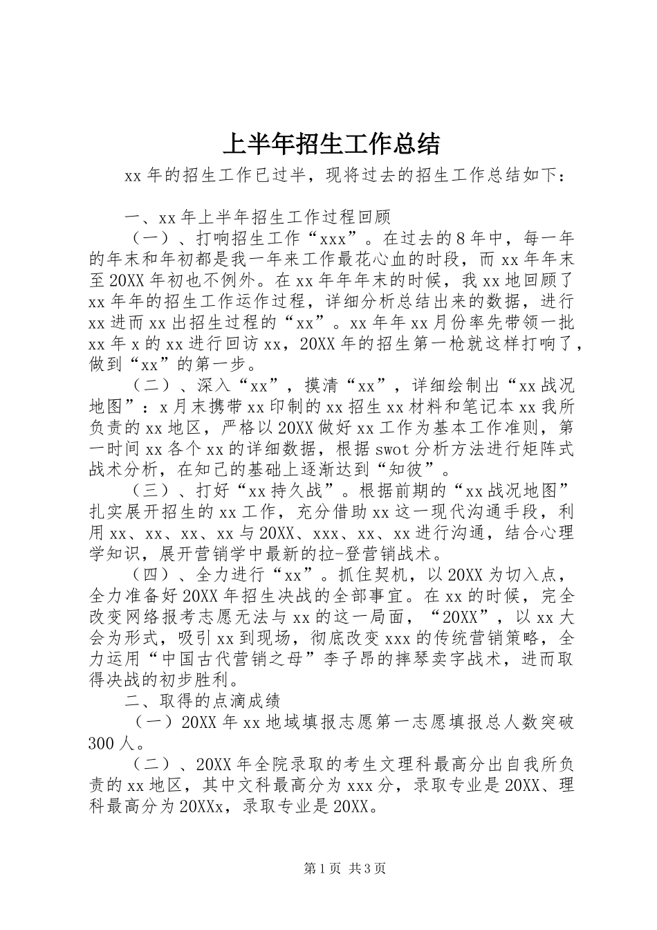 2024年上半年招生工作总结_第1页