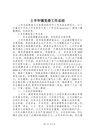 2024年上半年镇党委工作总结