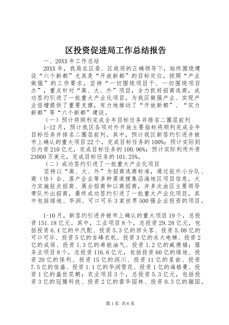 2024年区投资促进局工作总结报告_第1页