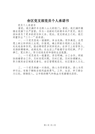 2024年舍区党支部党员个人承诺书