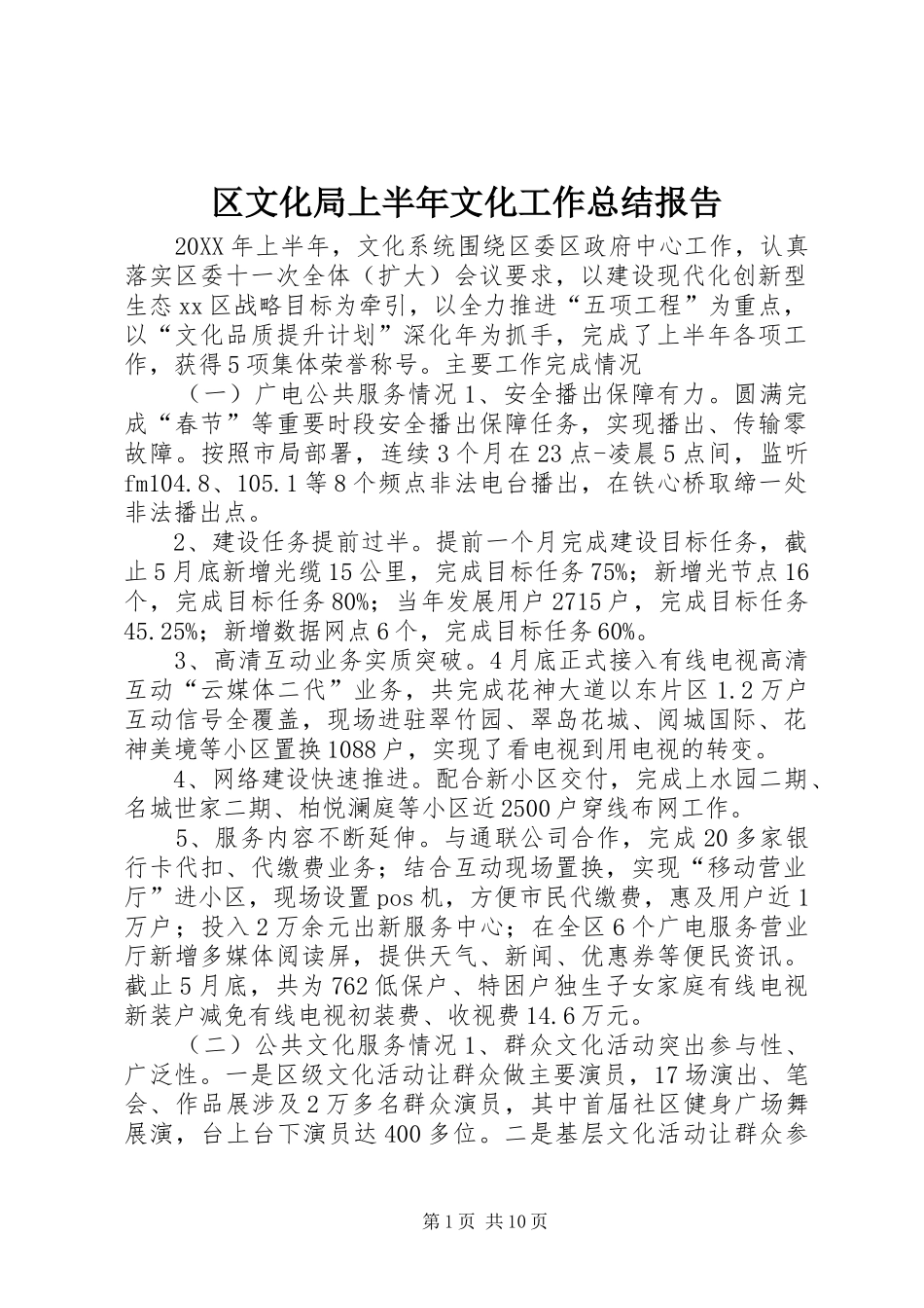2024年区文化局上半年文化工作总结报告_第1页