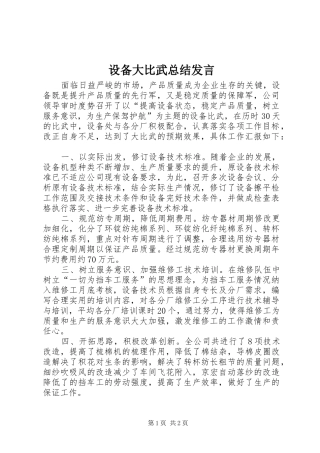 2024年设备大比武总结讲话