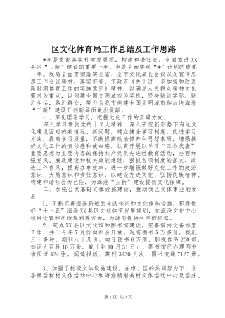 2024年区文化体育局工作总结及工作思路