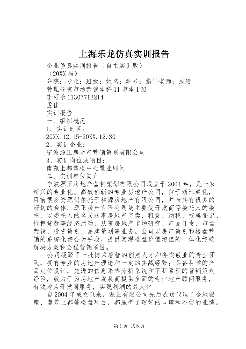 2024年上海乐龙仿真实训报告_第1页