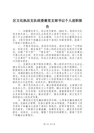 2024年区文化执法支队政委兼党支部书记个人述职报告