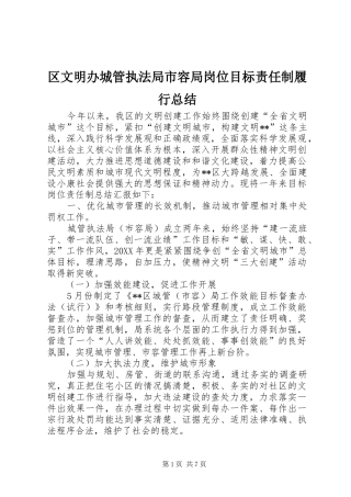 2024年区文明办城管执法局市容局岗位目标责任制履行总结
