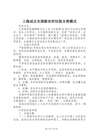 2024年上海试点全国新农村垃圾分类模式