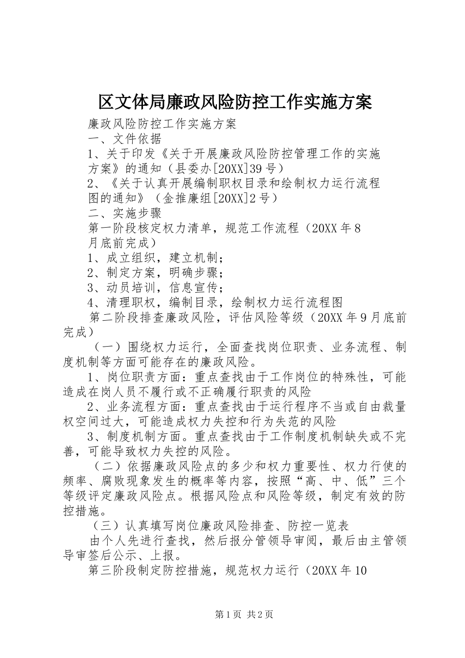 2024年区文体局廉政风险防控工作实施方案_第1页