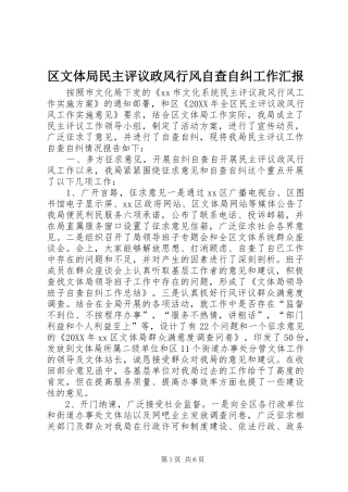 2024年区文体局民主评议政风行风自查自纠工作汇报