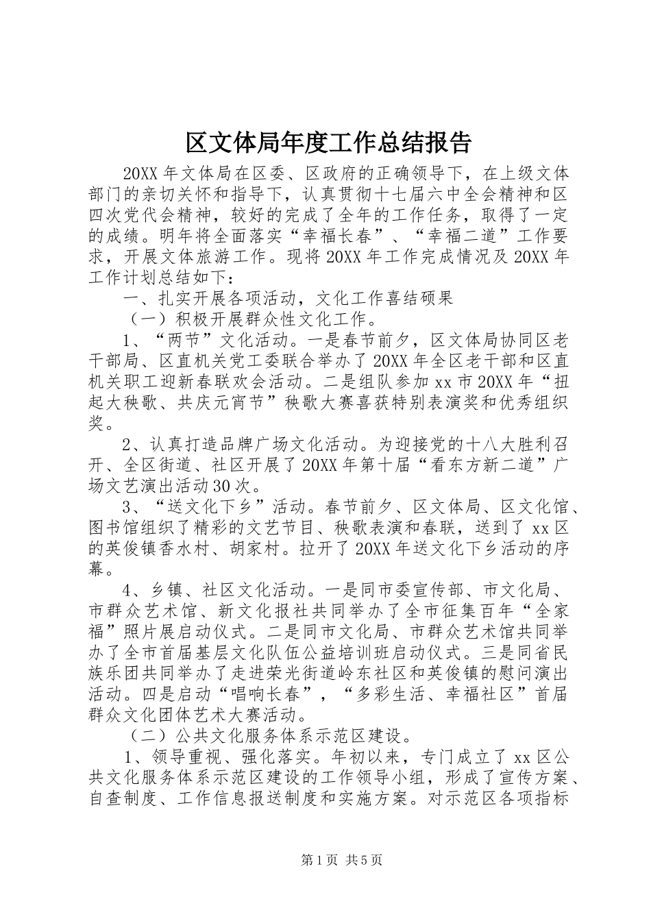 2024年区文体局年度工作总结报告_第1页