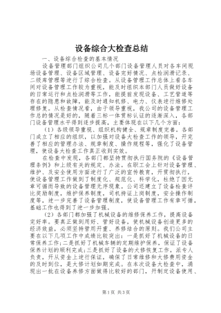 2024年设备综合大检查总结