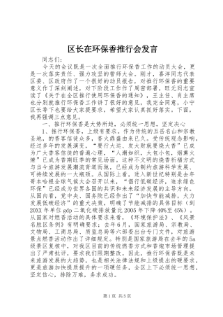 2024年区长在环保香推行会讲话
