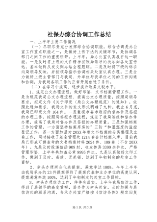 2024年社保办综合协调工作总结