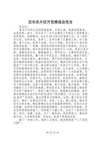 2024年区长在片区开发推进会讲话