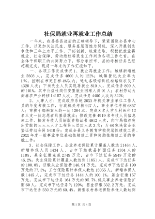 2024年社保局就业再就业工作总结