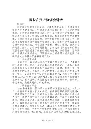 2024年区长在资产协调会致辞
