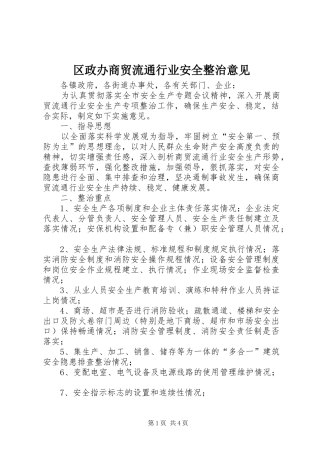 2024年区政办商贸流通行业安全整治意见