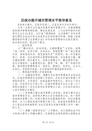 2024年区政办提升城市管理水平指导意见