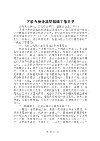2024年区政办统计基层基础工作意见