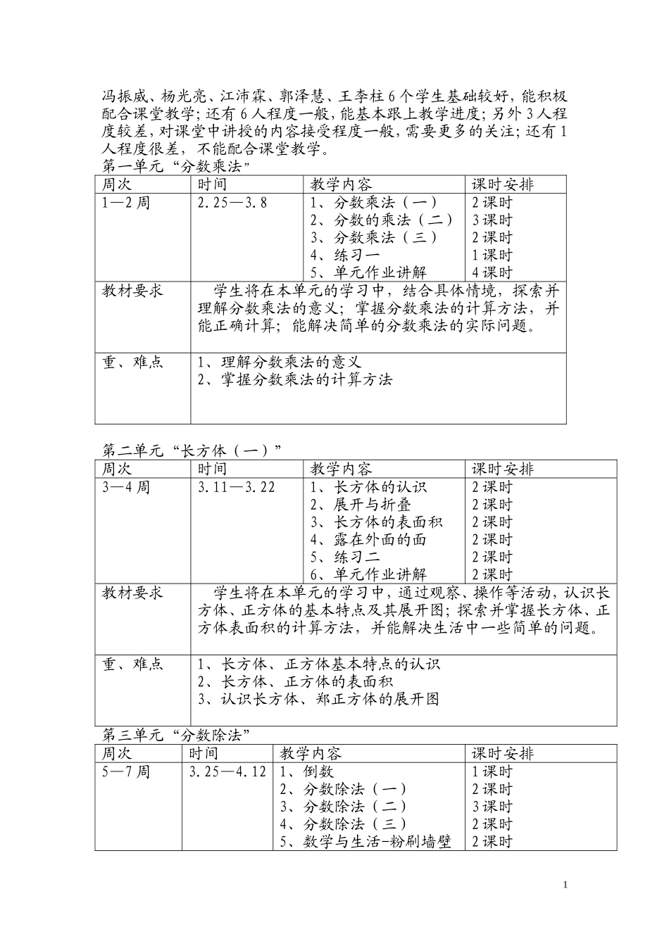 北师版五年级下数学教学进度表_第2页