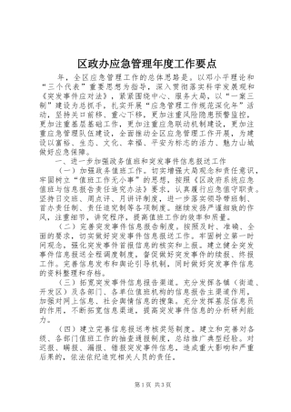 2024年区政办应急管理年度工作要点