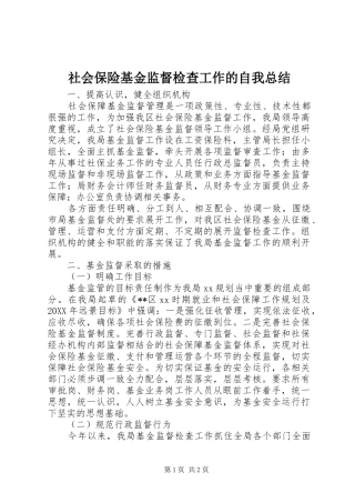 2024年社会保险基金监督检查工作的自我总结