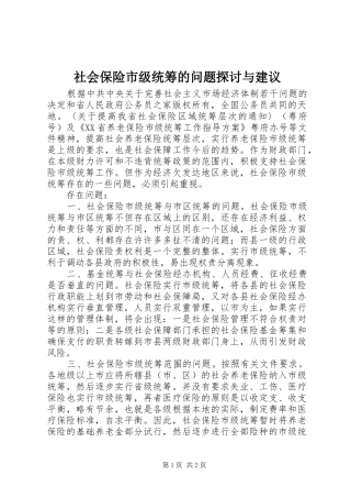 2024年社会保险市级统筹的问题探讨与建议