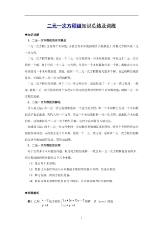 北师大版八年级数学二元一次方程组知识总结及训练