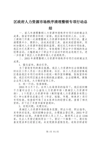 2024年区政府人力资源市场秩序清理整顿专项行动总结