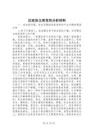 2024年区政协主席党性分析材料