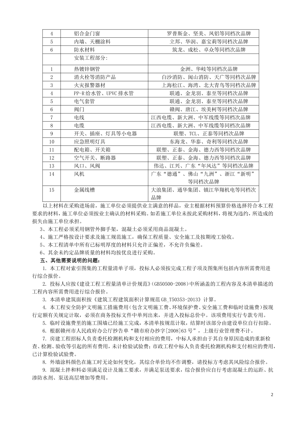 厂安置房工程清单总说明_第2页