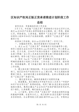 2024年区知识产权局正版正货承诺推进计划阶段工作总结