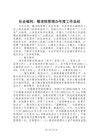 2024年社会福利敬老院管理办年度工作总结