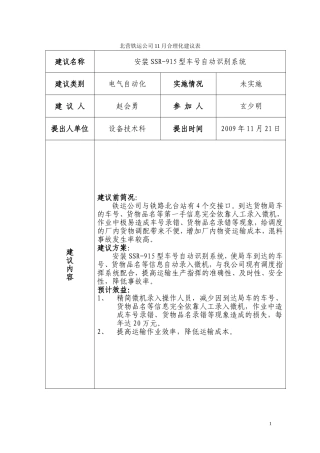 北营铁运公司11月合理化建议表
