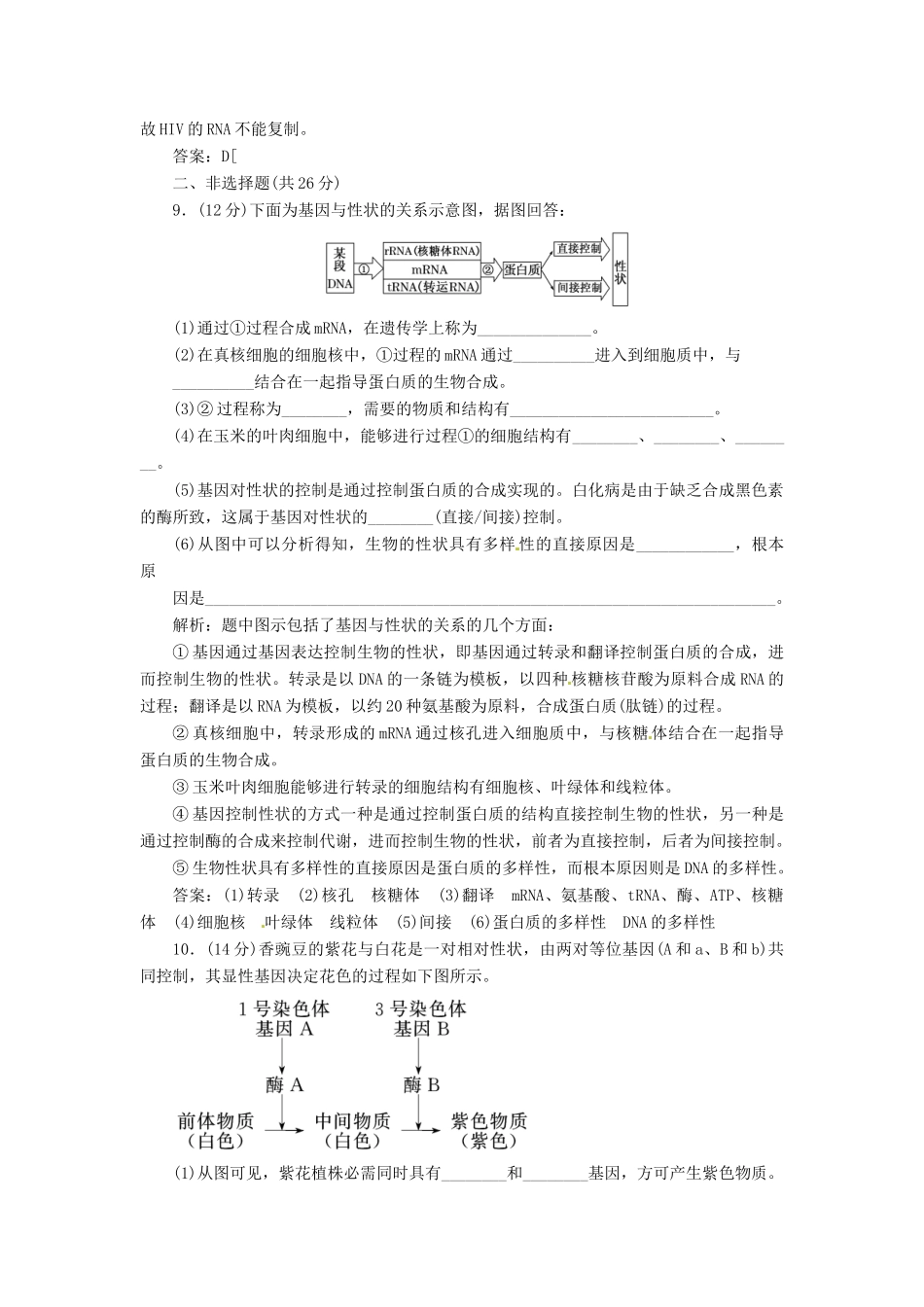 高中生物 第4章 第2节 基因对性状的控制课下练 苏教版必修2_第3页