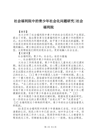 2024年社会福利院中的青少年社会化问题研究社会福利院