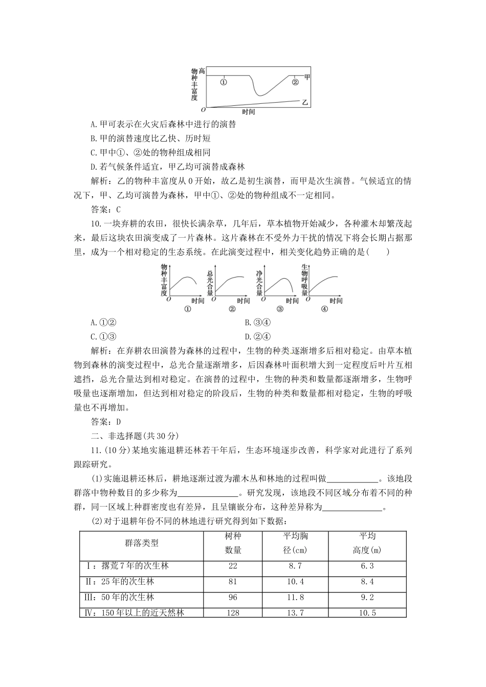 高中生物 第4章 第4节 群落的演替创新演练大冲关课下练 新人教版必修3_第3页