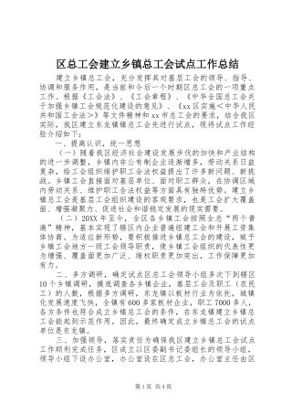 2024年区总工会建立乡镇总工会试点工作总结