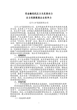 变金融危机压力为发展动力--自主创新提高企业竞争里力