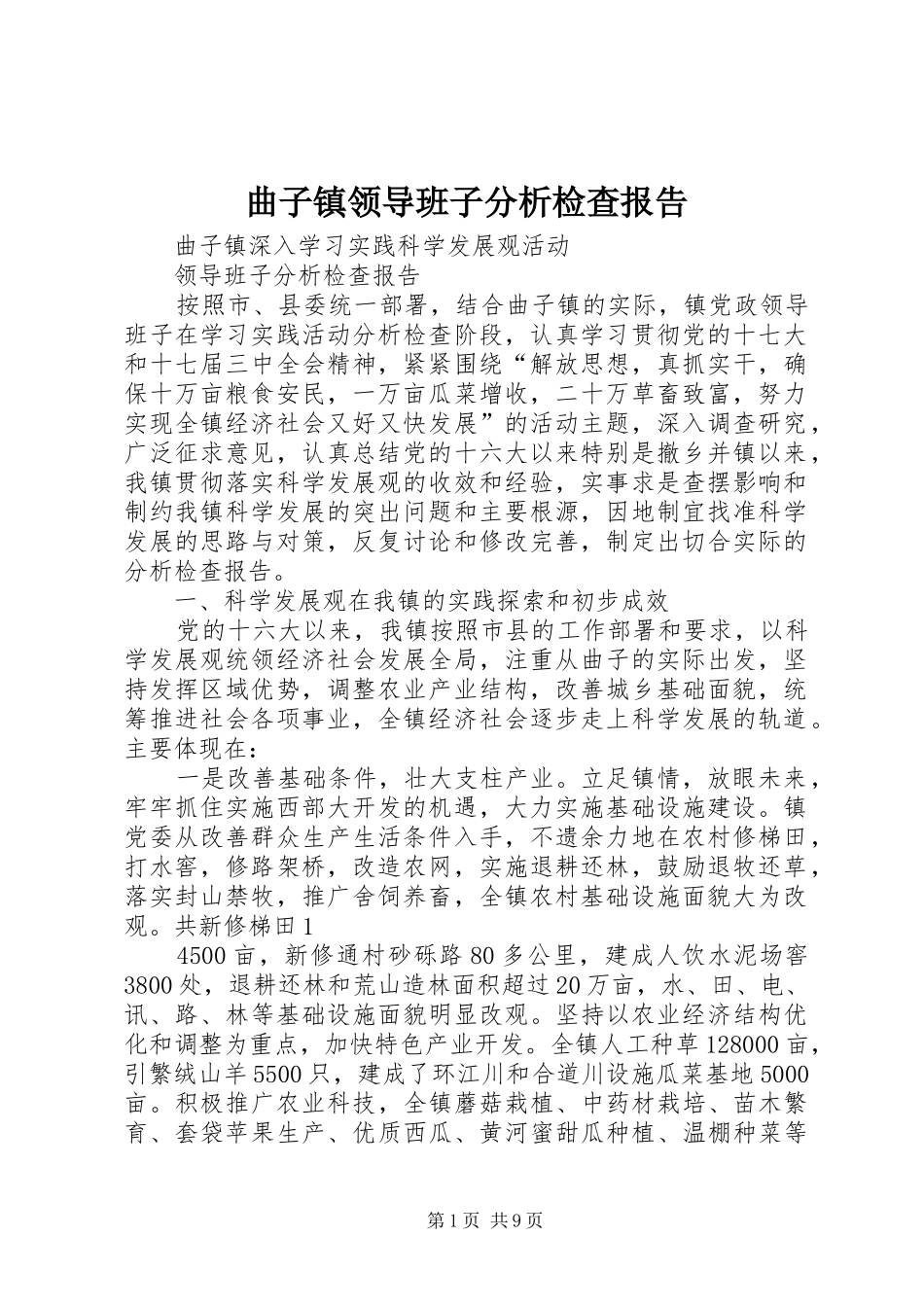 2024年曲子镇领导班子分析检查报告_第1页